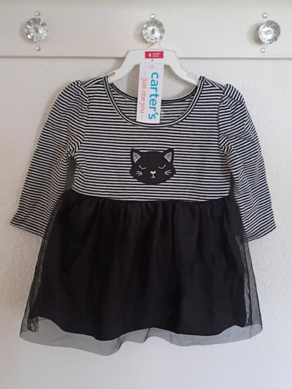 CARTER'S JUST ONE YOU BLACK WHITE STRIPED CAT TULLE DRESS 2 PIECE SET SIZE 6M